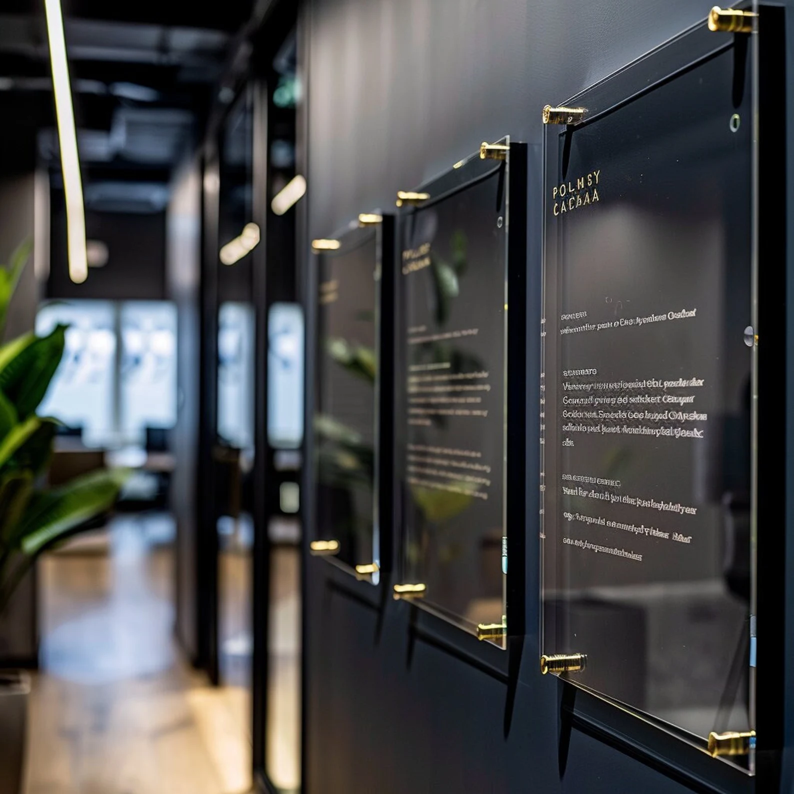 Corporate office with brass standoffs