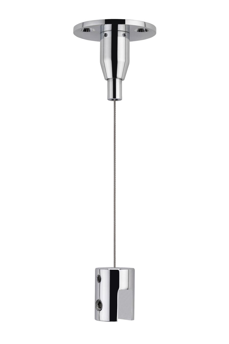 CF1-KIT cable ceiling suspension kit in Polished Chrome — ceiling mount, 1m stainless cable, and bottom panel gripper