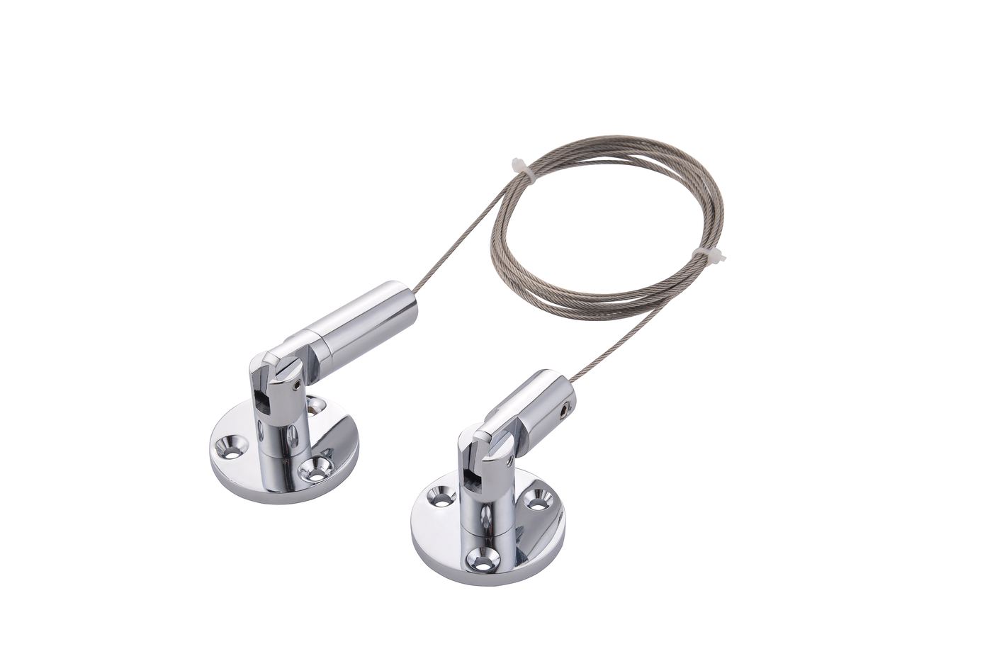 CF4-KIT wall-to-wall cable display kit in Polished Chrome — two aluminum wall mounts with 3m stainless steel cable