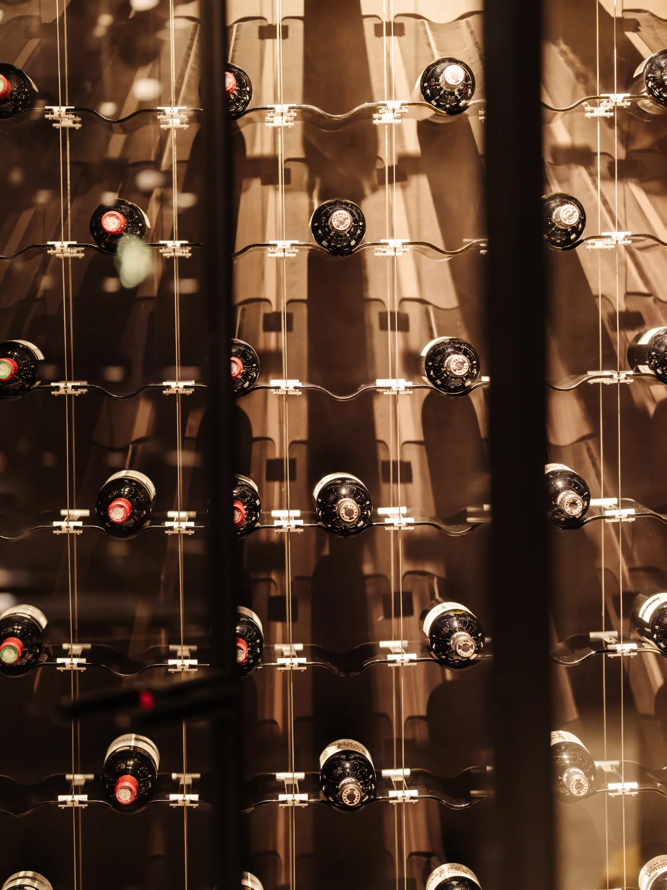 Detail view of cable wine display system in Beijing China