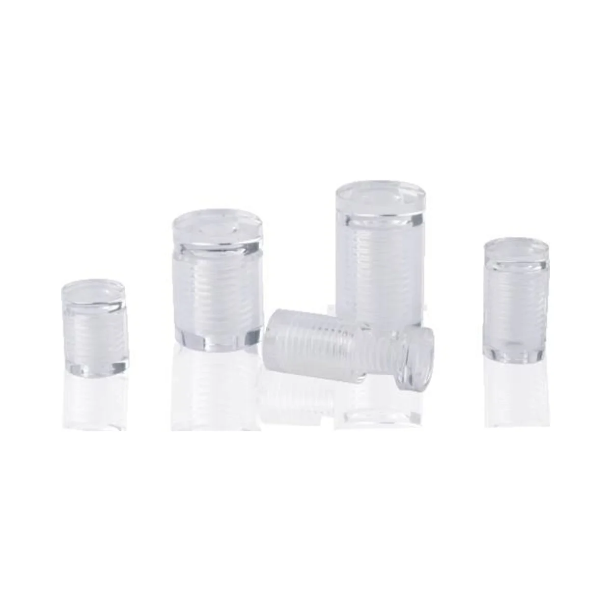 V-400 and V-500 invisible polycarbonate standoffs — transparent PC, nearly invisible in installation